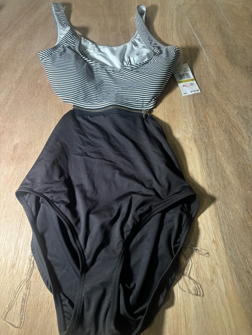 MICHAEL Michael Kors Black and White Striped One-Piece Swimsuit Size 14